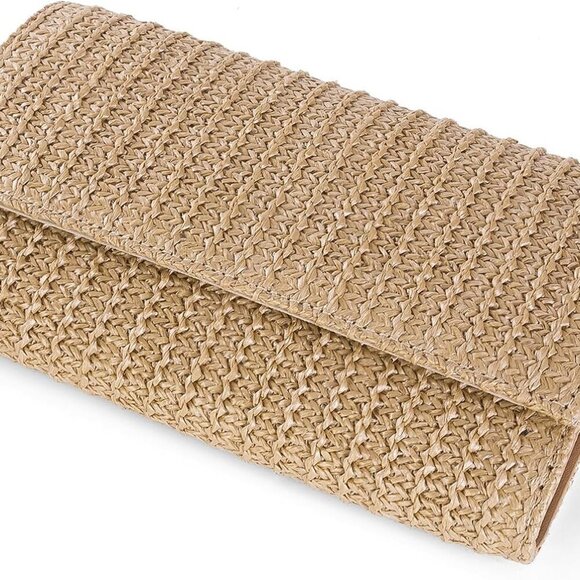 Straw Clutch Purse Shoulder Bag Envelope Style Summer Beach Travel Accessory - Picture 7 of 8